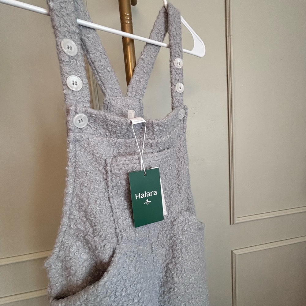HALARA Overalls Fuzzy Teddy Oversized Pockets Casual Wide-Leg Overalls-Gray - Picture 3 of 5